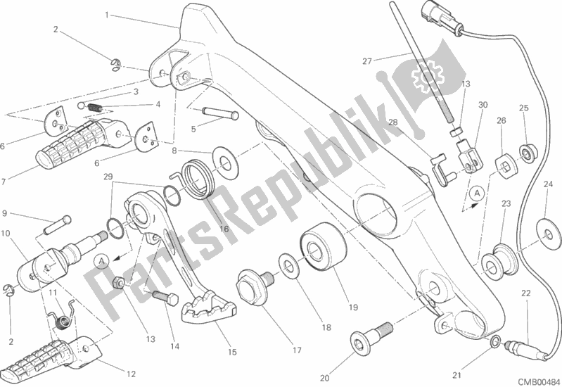 All parts for the Footrests, Right of the Ducati Monster 659 Australia 2020